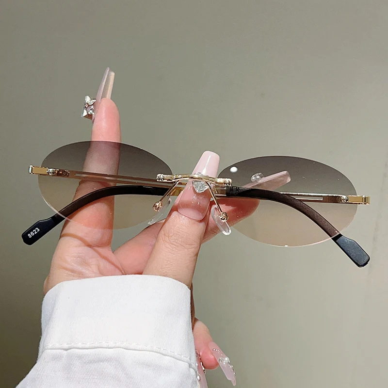 Sunglasses Uv400 - Rimless ovale zonnebrillen voor dames, modieus