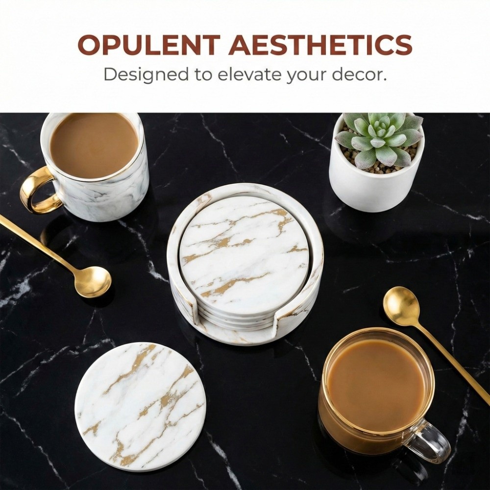 7-delige onderzetterset PU led - Marble Coaster Set recensie en prijs